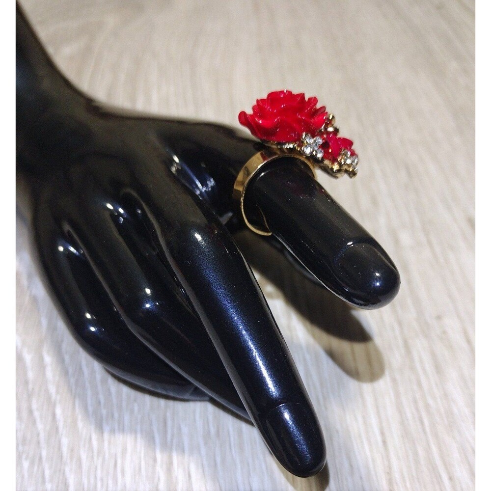 Oversize Rose - Gold Plated - Adjustable Floral Statement Ring - New - Picture 2 of 9